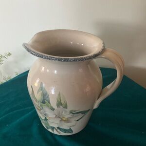 Vintage 1999 Home and Garden Party stoneware handmade pitcher   Magnolia design